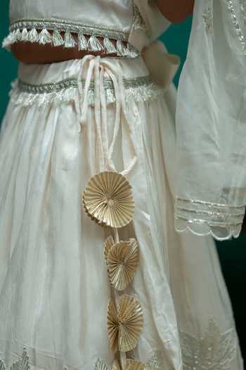 Rage Attire-Sweta Saria_Ivory Silk, Organza Bloom Gota Lace Work Lehenga Set _Online_at_Aza_Fashions