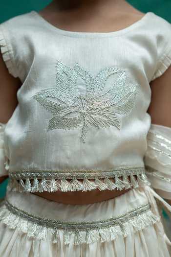 Rage Attire-Sweta Saria_Ivory Silk, Organza Bloom Gota Lace Work Lehenga Set _at_Aza_Fashions