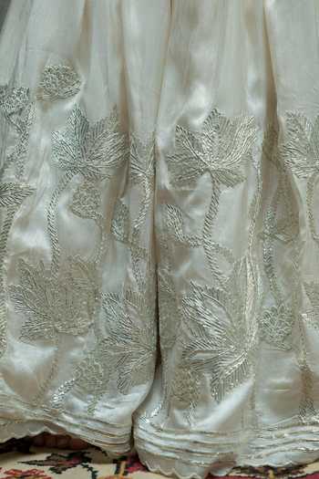 Buy_Rage Attire-Sweta Saria_Ivory Silk, Organza Bloom Gota Lace Work Lehenga Set 