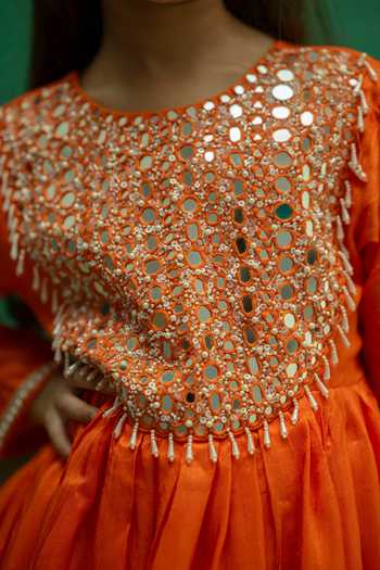 Shop_Rage Attire-Sweta Saria_Orange Silk Sunset Mirror Work Kurta And Pant Set _Online_at_Aza_Fashions