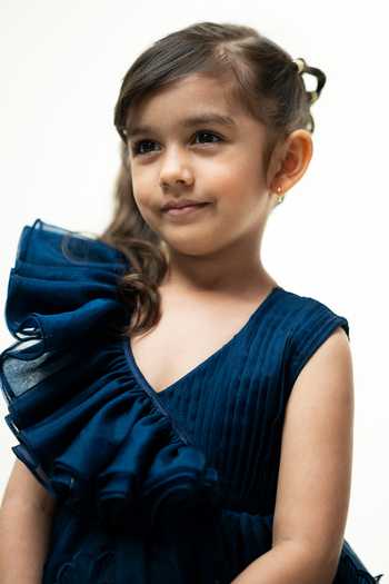Shop_Rage Attire-Sweta Saria_Blue Organza 3d Floral Applique Dress 