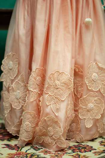 Rage Attire-Sweta Saria_Peach Organza 3d Floral Applique Lehenga And Blouse Set _at_Aza_Fashions