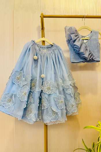Rage Attire-Sweta Saria 3D Floral Applique Lehenga & Blouse Set 