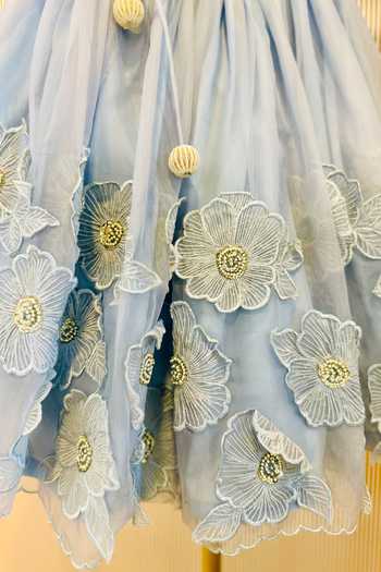 Rage Attire-Sweta Saria_Blue Organza 3d Floral Applique Lehenga And Blouse Set _Online_at_Aza_Fashions