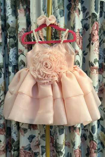 Rage Attire-Sweta Saria_Peach Organza Flower Bloom Dress _Online_at_Aza_Fashions