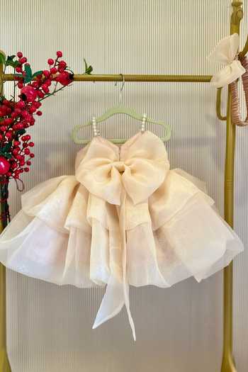 Buy_Rage Attire-Sweta Saria_Peach Organza Flower Bloom Dress _Online_at_Aza_Fashions