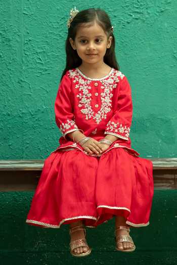 Buy_Rage Attire-Sweta Saria_Red Silk, Bemberg Pearl Work Kurta And Sharara Set 