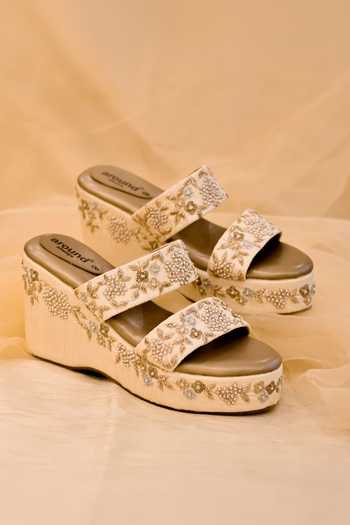 Buy_Around Always_Gold Zuri Embellished Wedges _Online_at_Aza_Fashions