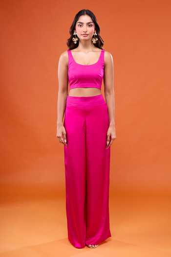 Anamika Khanna_Fuchsia Round Neck Embroidered Cape Pant Set _at_Aza_Fashions