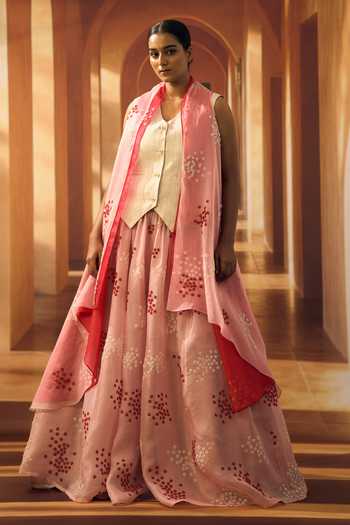 Vivek Karunakaran Embroidered Jacket Skirt Set 