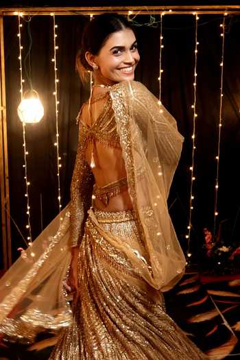 Isa By Dolly Wahal Icarus Gold Embroidered Lehenga Set 