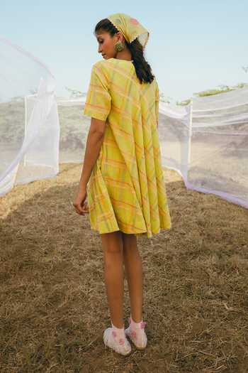 Nimbu Mirchi Aam Panna Checkered Pattern Dress 