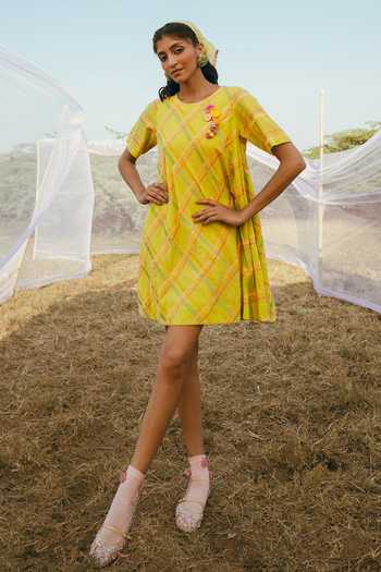 Nimbu Mirchi Aam Panna Checkered Pattern Dress 
