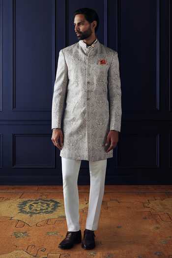 Raghavendra Rathore Jodhpur The Arcadia Geometric Print Achkan 