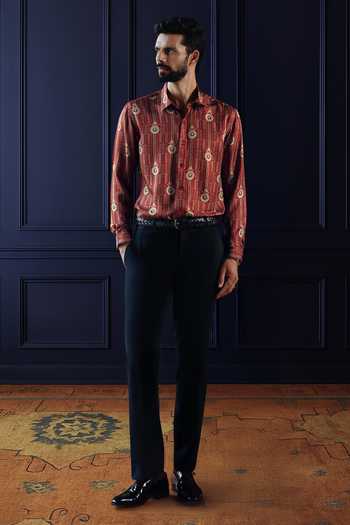 Raghavendra Rathore Jodhpur Red Silk, Twill Noble Lineage Print Shirt Online at Aza Fashions Raghavendra Rathore Jodhpur_Red Silk, Twill Noble Lineage Print Shirt _Online_at_Aza_Fashions