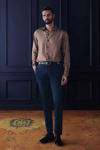 Raghavendra Rathore Jodhpur_Blue Silk, Twill Heritage Print Shirt _Online_at_Aza_Fashions