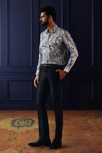 Raghavendra Rathore Jodhpur_Blue Cotton Royal Printed Shirt _Online_at_Aza_Fashions