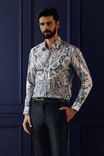 Raghavendra Rathore Jodhpur Royal Blue Printed Shirt 