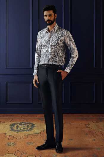 Buy_Raghavendra Rathore Jodhpur_Blue Cotton Royal Printed Shirt _Online_at_Aza_Fashions