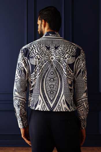 Shop Raghavendra Rathore Jodhpur White Cotton Majestic Ink Printed Shirt at Aza Fashions Shop_Raghavendra Rathore Jodhpur_White Cotton Majestic Ink Printed Shirt _at_Aza_Fashions
