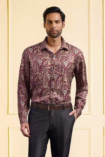 Raghavendra Rathore Jodhpur Imperial Garnet Printed Shirt 