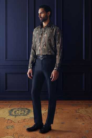 Raghavendra Rathore Jodhpur_Black Silk Nocturne Regal Printed Shirt _Online_at_Aza_Fashions