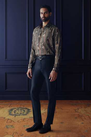 Buy_Raghavendra Rathore Jodhpur_Black Silk Nocturne Regal Printed Shirt _Online_at_Aza_Fashions