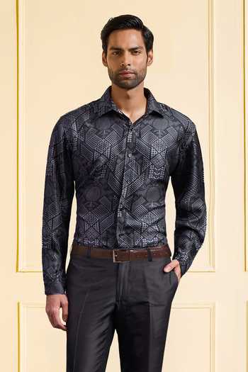 Raghavendra Rathore Jodhpur Midnight Tesselate Printed Shirt 