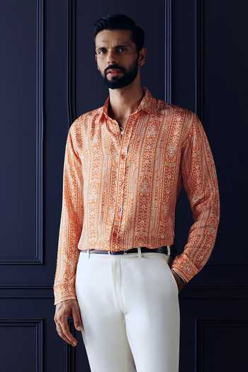 Raghavendra Rathore Jodhpur Saffron Heritage Printed Shirt 
