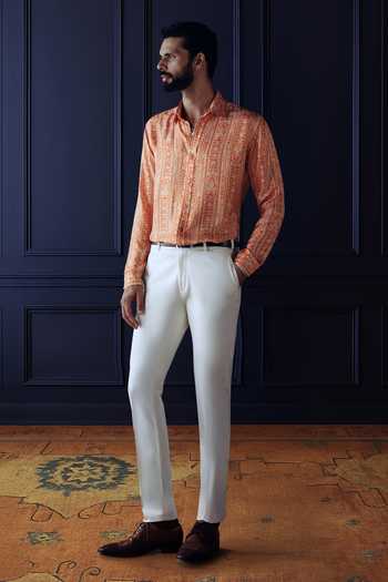 Raghavendra Rathore Jodhpur Saffron Heritage Printed Shirt 