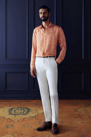 Raghavendra Rathore Jodhpur Orange Silk, Twill Saffron Heritage Printed Shirt Online at Aza Fashions Raghavendra Rathore Jodhpur_Orange Silk, Twill Saffron Heritage Printed Shirt _Online_at_Aza_Fashions