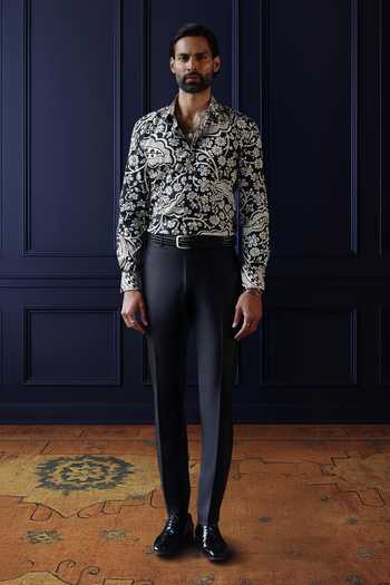 Raghavendra Rathore Jodhpur_Black Cotton Floral Noir Print Shirt _Online_at_Aza_Fashions