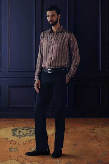 Raghavendra Rathore Jodhpur_Purple Silk, Twill Patterned Shirt _Online_at_Aza_Fashions