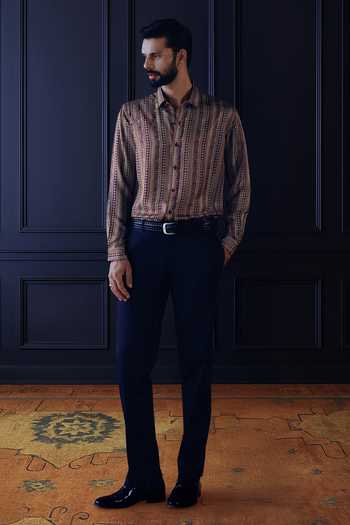 Buy_Raghavendra Rathore Jodhpur_Purple Silk, Twill Patterned Shirt _Online_at_Aza_Fashions