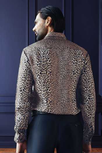 Raghavendra Rathore Jodhpur_Black Silk, Twill Leopard Print Shirt _Online_at_Aza_Fashions