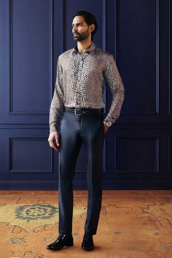 Buy_Raghavendra Rathore Jodhpur_Black Silk, Twill Leopard Print Shirt _Online_at_Aza_Fashions