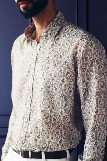 Shop_Raghavendra Rathore Jodhpur_Black Silk, Twill Patterned Shirt _Online_at_Aza_Fashions