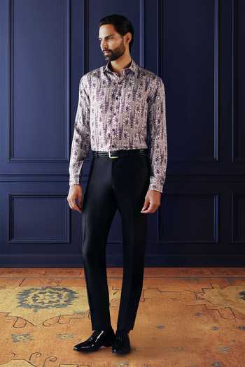 Raghavendra Rathore Jodhpur_Purple Silk, Twill Ornamental Print Shirt _Online_at_Aza_Fashions