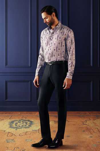 Buy_Raghavendra Rathore Jodhpur_Purple Silk, Twill Ornamental Print Shirt _Online_at_Aza_Fashions