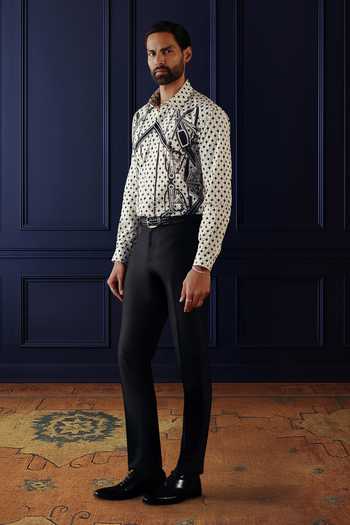 Raghavendra Rathore Jodhpur_White Cotton Lineage Print Shirt _Online_at_Aza_Fashions