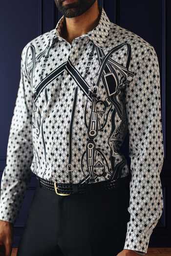 Buy_Raghavendra Rathore Jodhpur_White Cotton Lineage Print Shirt _Online_at_Aza_Fashions