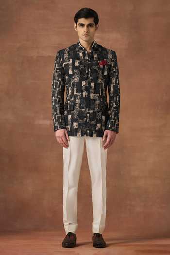 Buy Raghavendra Rathore Jodhpur Black Silk Applique Timeworn Printed Bandhgala Online at Aza Fashions Buy_Raghavendra Rathore Jodhpur_Black Silk Applique Timeworn Printed Bandhgala _Online_at_Aza_Fashions