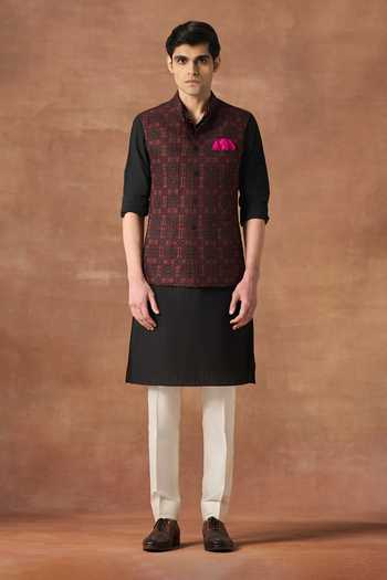 Buy Raghavendra Rathore Jodhpur Black Silk Rampart Mosaic Print Nehru Jacket Online at Aza Fashions Buy_Raghavendra Rathore Jodhpur_Black Silk Rampart Mosaic Print Nehru Jacket _Online_at_Aza_Fashions