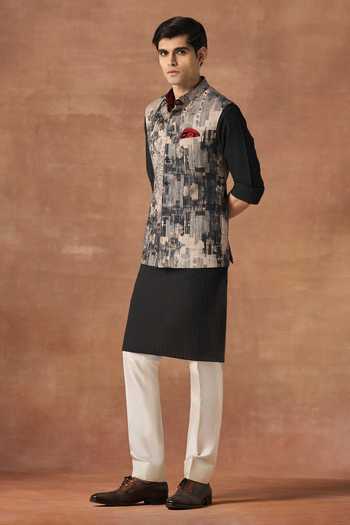 Raghavendra Rathore Jodhpur Architectural Trace Print Nehru Jacket 