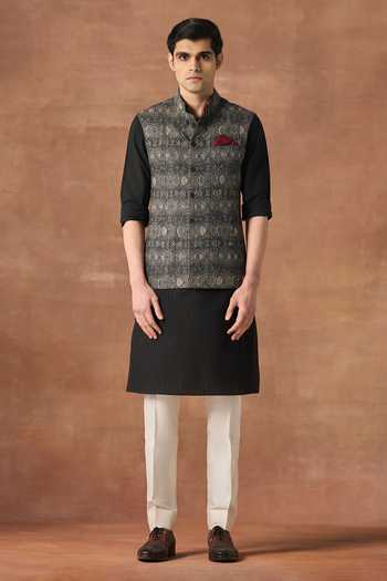 Buy Raghavendra Rathore Jodhpur Black Silk Layered Imprint Nehru Jacket Online at Aza Fashions Buy_Raghavendra Rathore Jodhpur_Black Silk Layered Imprint Nehru Jacket _Online_at_Aza_Fashions