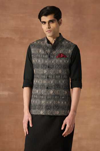 Raghavendra Rathore Jodhpur Layered Imprint Nehru Jacket 