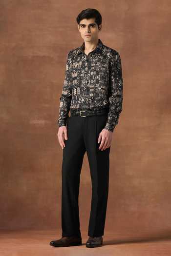 Raghavendra Rathore Jodhpur Black Silk Imprint Shirt Online at Aza Fashions Raghavendra Rathore Jodhpur_Black Silk Imprint Shirt _Online_at_Aza_Fashions