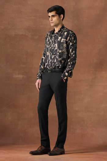 Raghavendra Rathore Jodhpur Black Silk Stone Print Shirt Online at Aza Fashions Raghavendra Rathore Jodhpur_Black Silk Stone Print Shirt _Online_at_Aza_Fashions