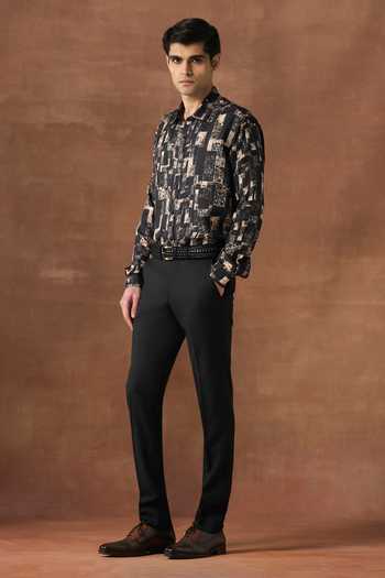 Buy Raghavendra Rathore Jodhpur Black Silk Stone Print Shirt Online at Aza Fashions Buy_Raghavendra Rathore Jodhpur_Black Silk Stone Print Shirt _Online_at_Aza_Fashions