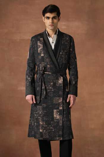 Buy_Raghavendra Rathore Jodhpur_Black Silk Bastion Quilt Robe _Online_at_Aza_Fashions